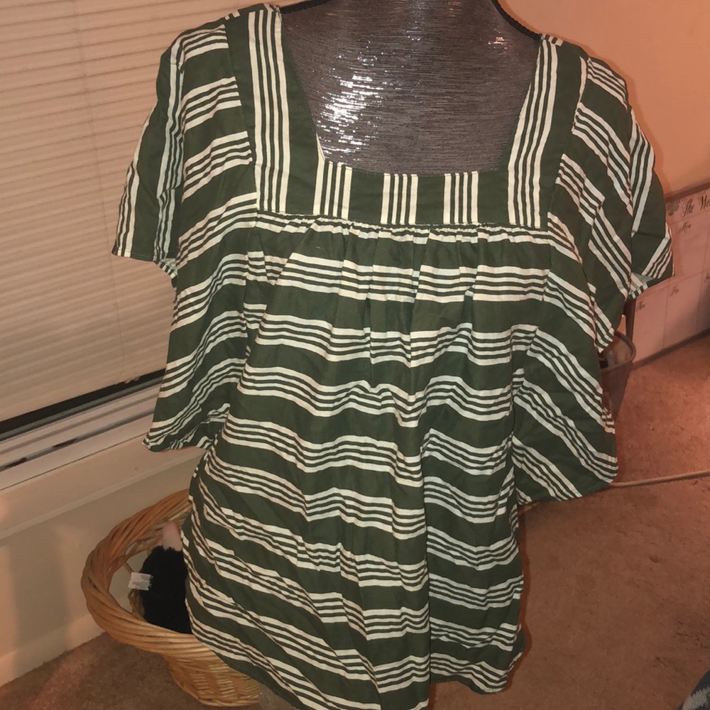 Green and white striped linen shirt